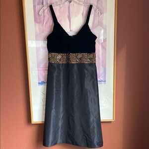 Maria Bianca Nero Velvet and Taffeta Beaded Embellished Black Dress, Size M